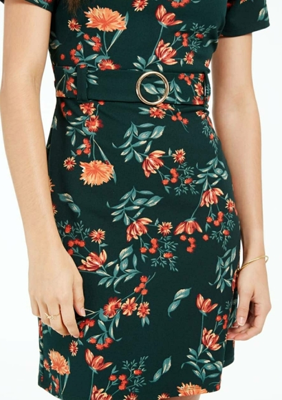 B Darlin Juniors Belted Floral Dress Hunter - Picture 3 of 4